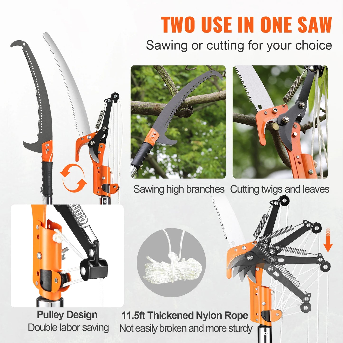 SucceBuy Manual Pole Saw Extendable Tree Pruner With Sharp Steel Blade For High Branches