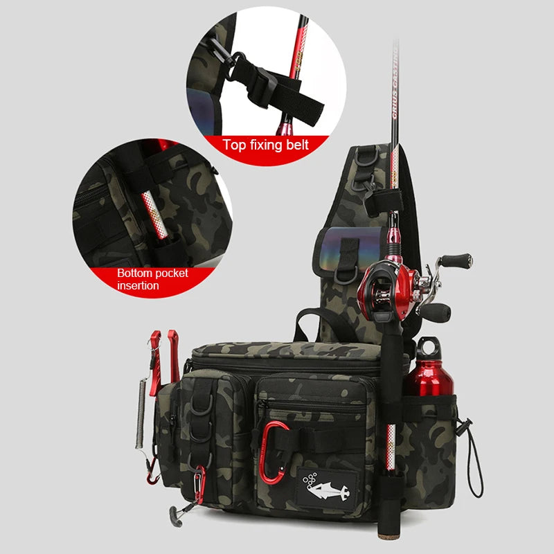 Fly Fishing Backpack with Rod Holder Sling Shoulder Bag