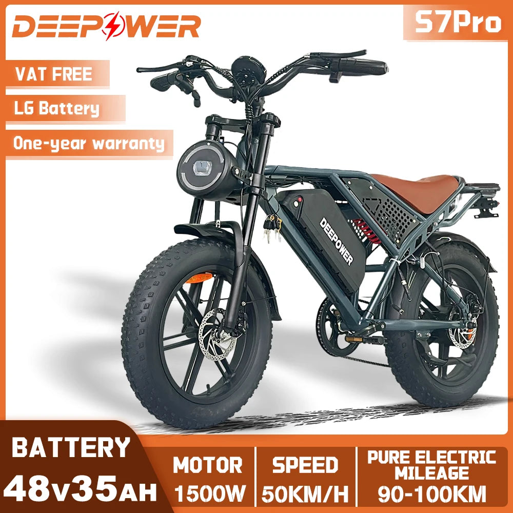 DEEPOWER Off Road Electric Bike S7Pro 1500W Motor 48V 60Ah LG Battery All Terrain