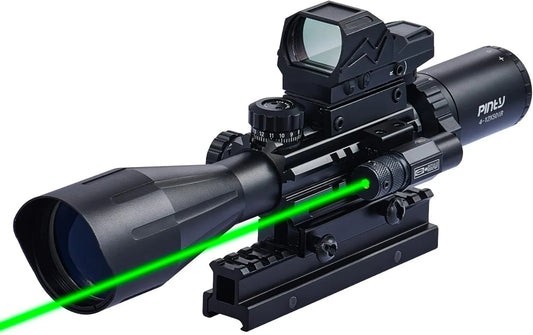 Rifle Scope Red Dot Laser Combo 4-12x50 Illuminated Optics