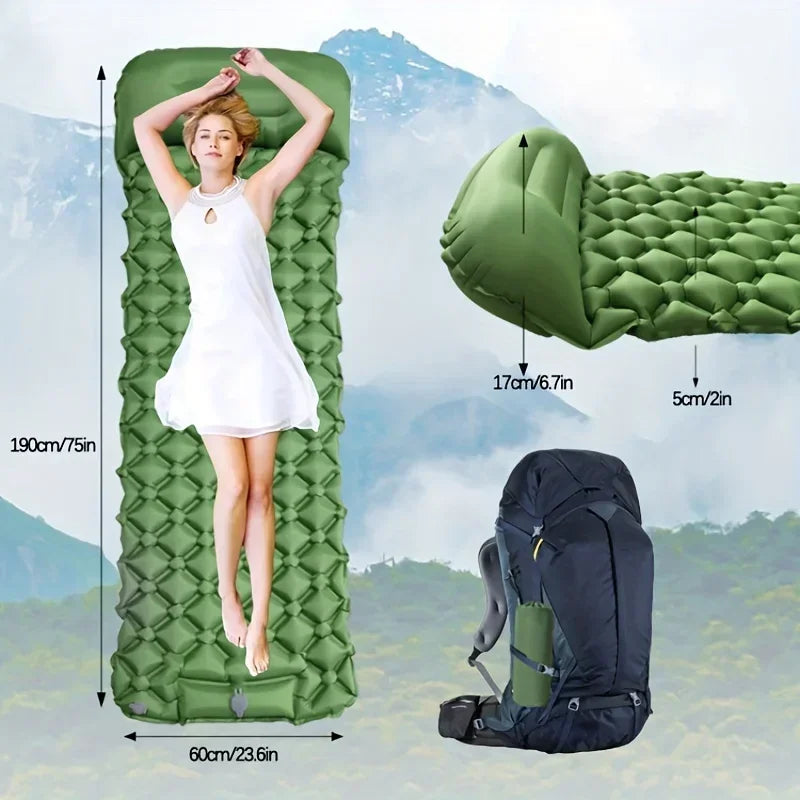 Outdoor Camping Inflatable Pad With Pillows Built In Inflator Pump