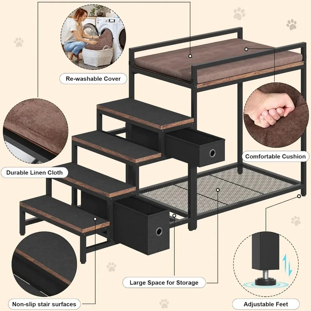 Pet Bunk Bed with Stairs & Storage,
