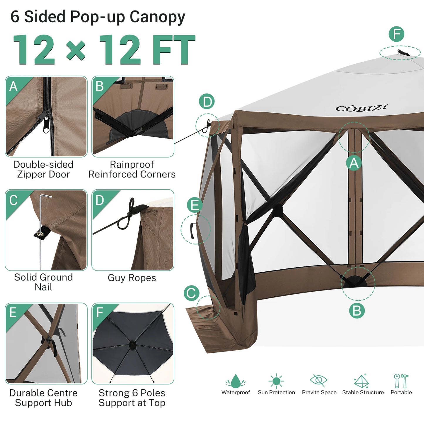 12x12ft Pop up Gazebo Screen House Tent with Mosquito Netting,