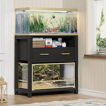 20-29 Gallon Fish Tank Stand with Power Outlet & 2 Storage Drawers,