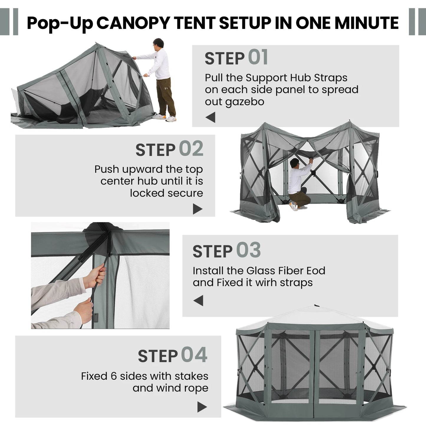 Pop up Gazebo for Camping, 12x12ft  Screened