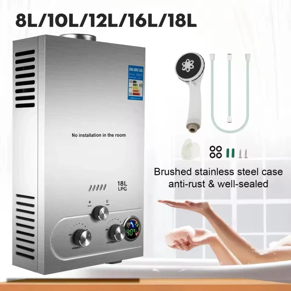 6L-18L LPG Gas Hot Water Heater Propane Gas Stainless Steel Tankless Boiler