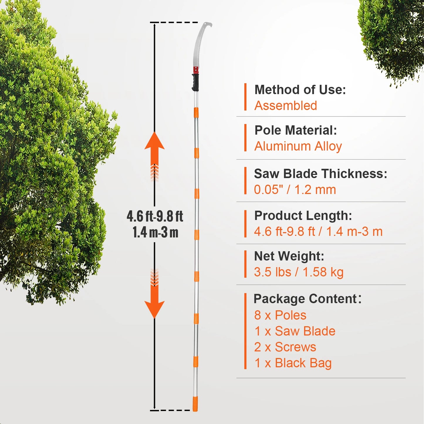 SucceBuy Manual Pole Saw Extendable Tree Pruner With Sharp Steel Blade For High Branches