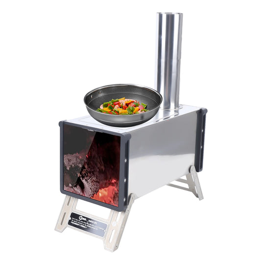 Stainless Steel Portable Firewood Burning Camping Tent Stove W/ Chimney