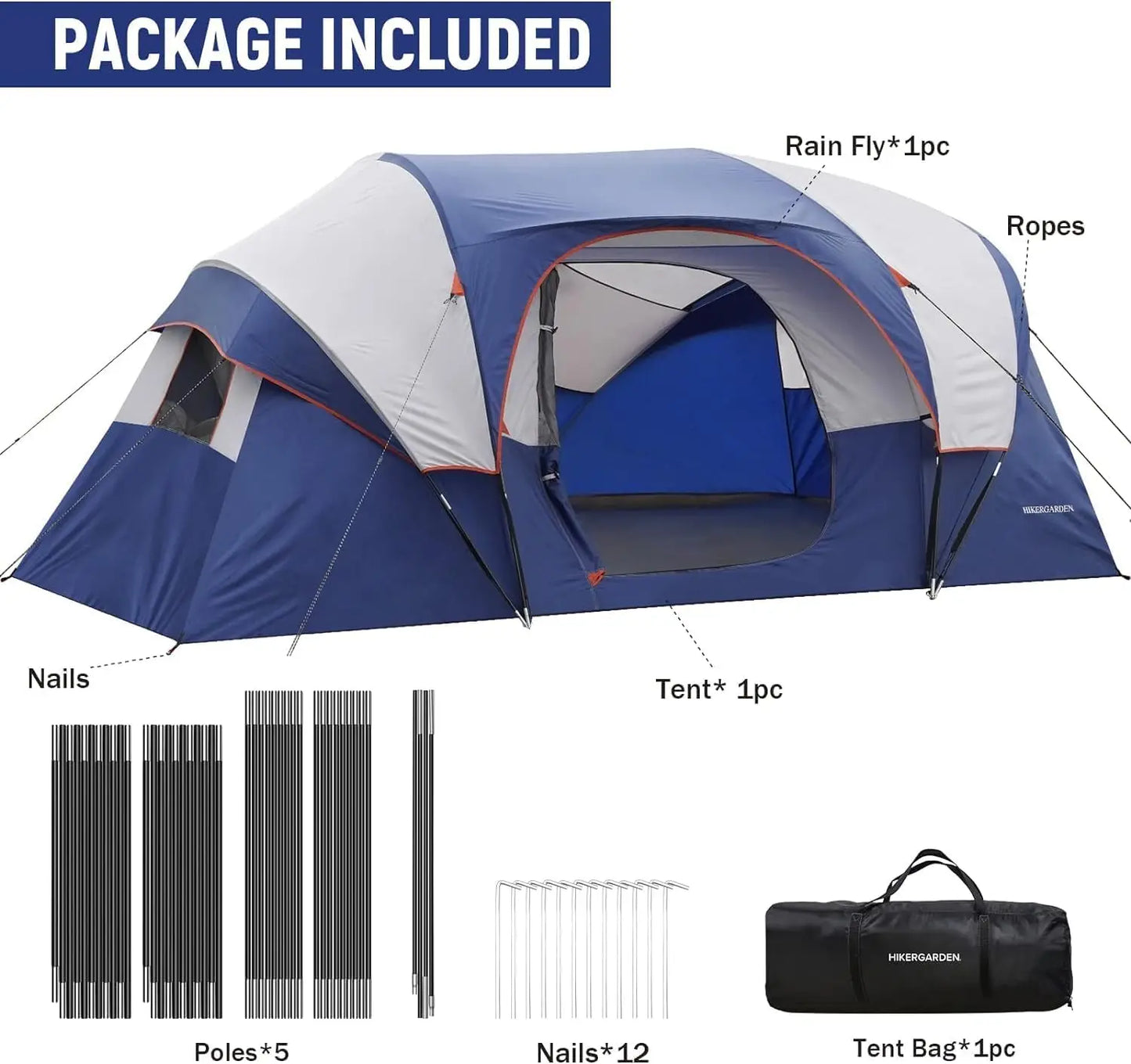 10 Person Camping Tent - Portable Easy Set Up Family Tent