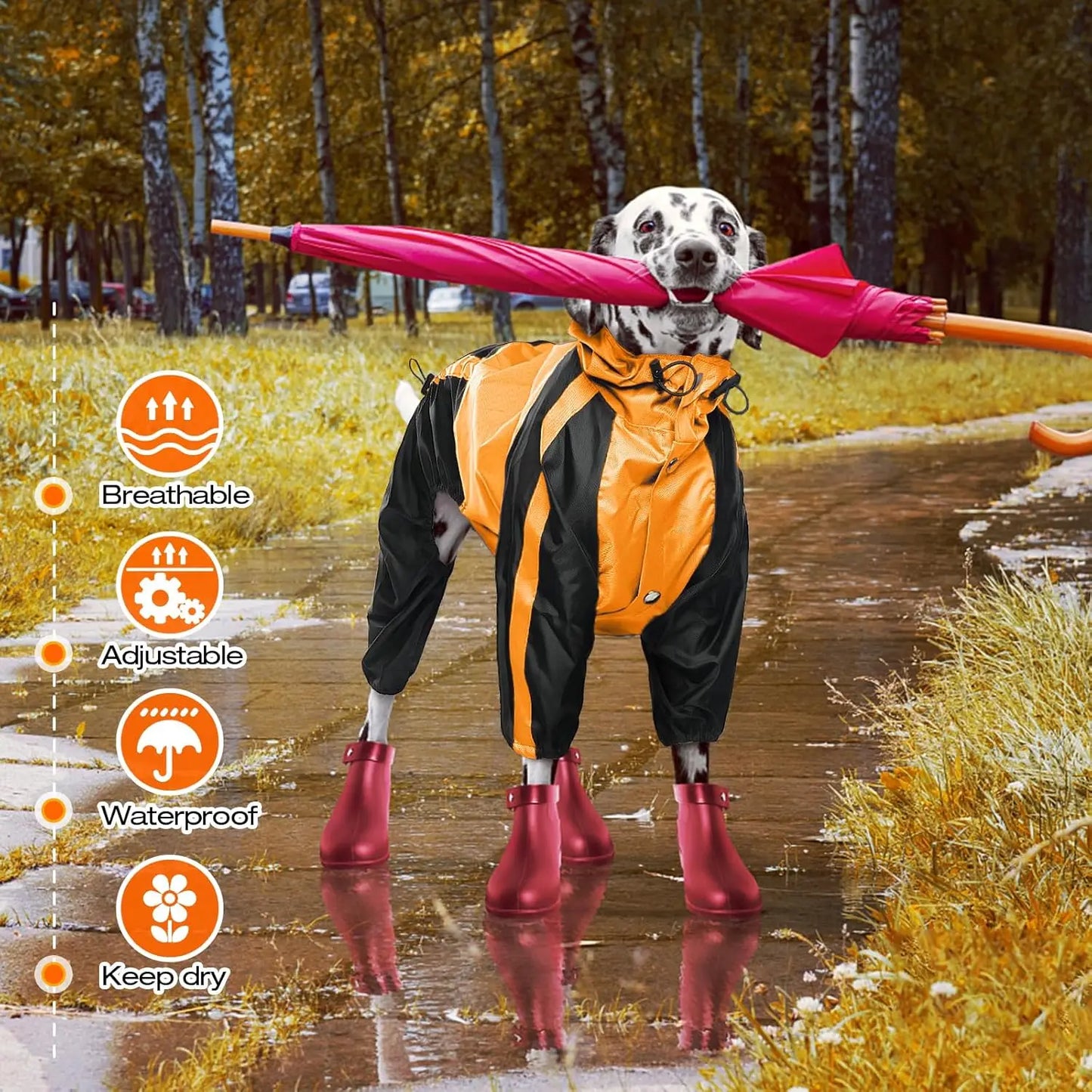 Dog Raincoat Waterproof Hood, Snow-Proof Rainwear