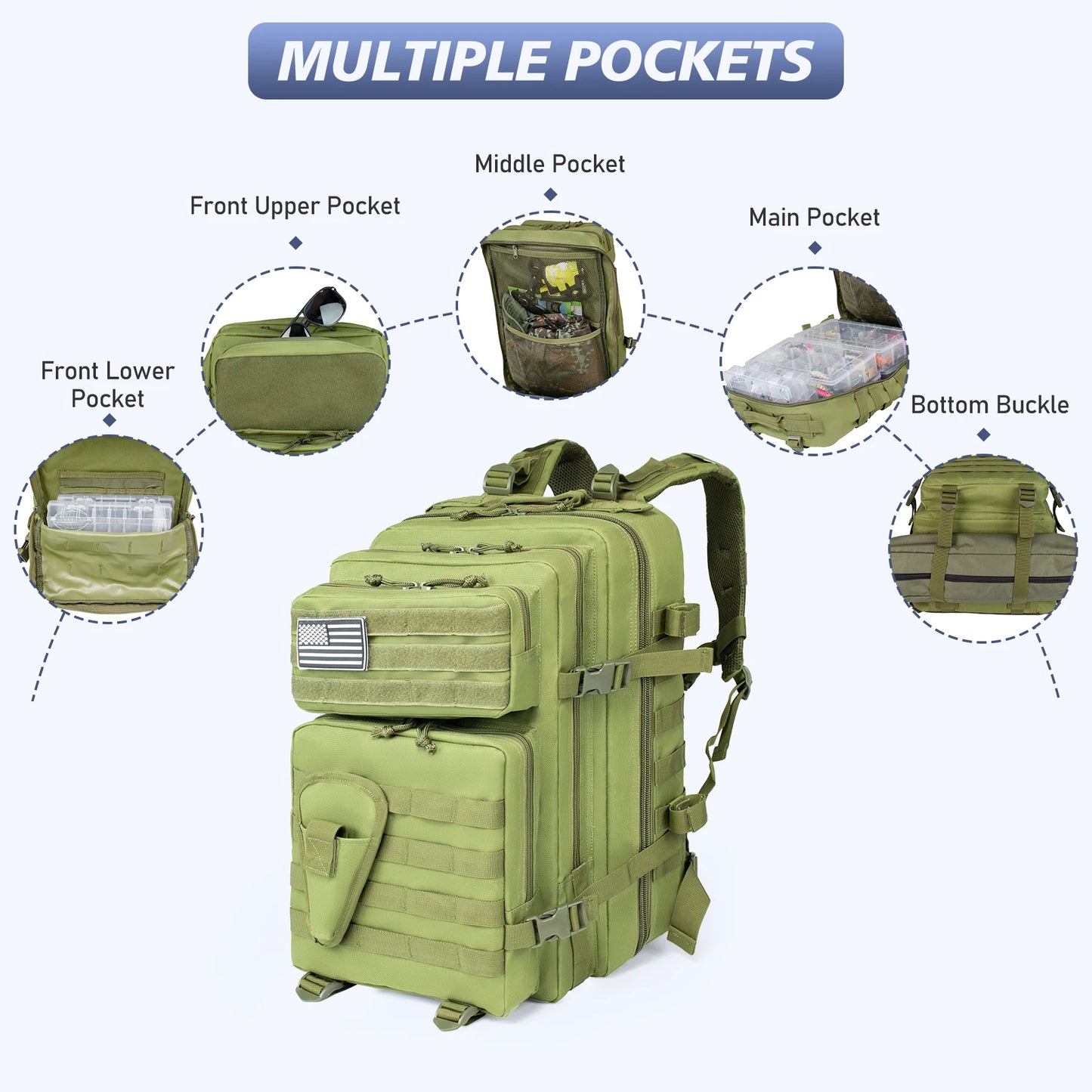 45L Fishing Hunting Bag Tactical Backpack Men's Travel Rucksack Waterproof Outdoor