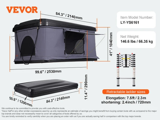 Rooftop Tent Hard Shell Roof Top with Telescopic Ladder Thick Mattress