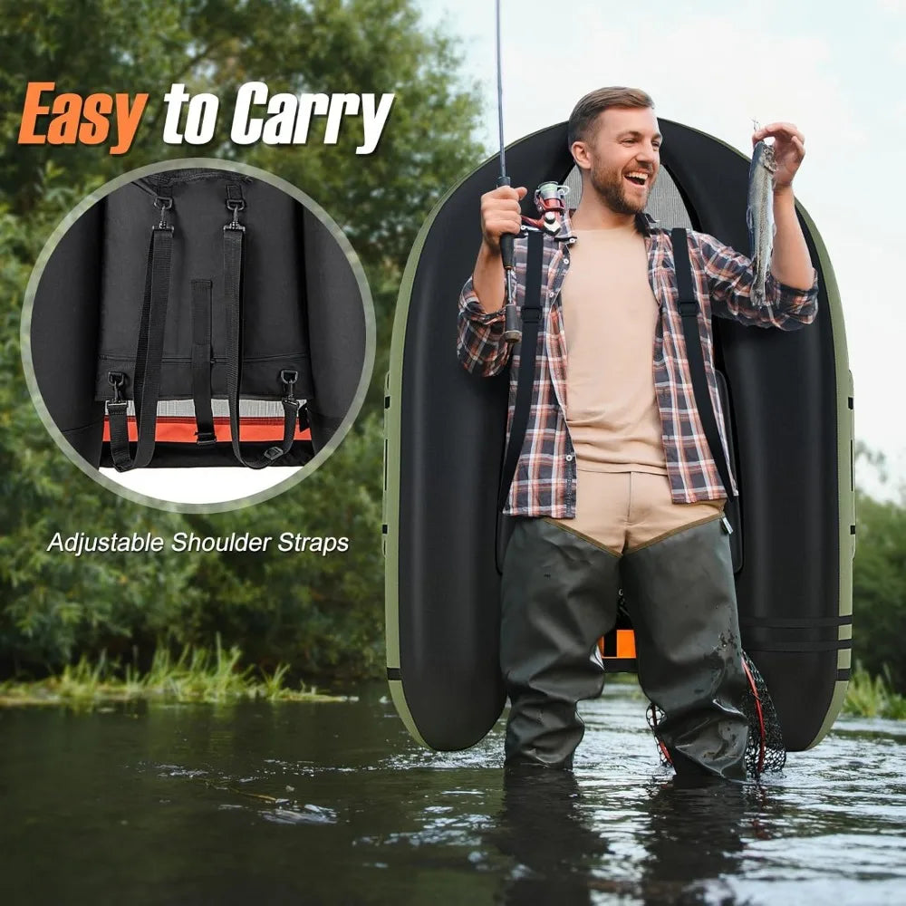 Float tube, 350 lb inflatable fishing boat with paddle, pump, fin,