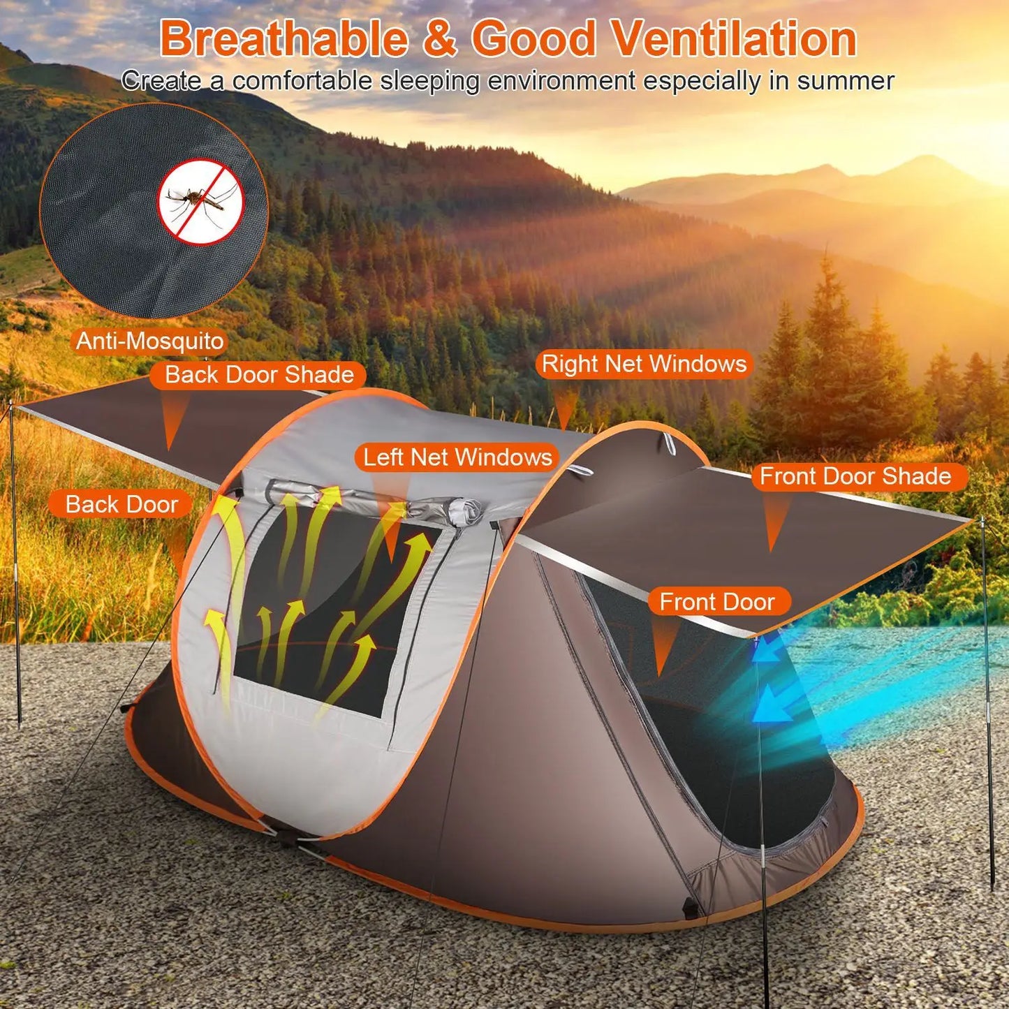 3-4 Person Pop Up Tent Automatic Setup Camping Tent  I