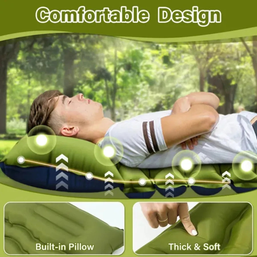 Double Air Mattress with Pillow Built-in Foot Pump 4-inch