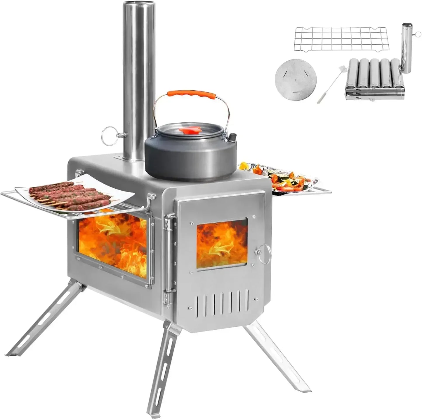 Stainless Steel Wood , 22“ Oversize Heating Burner Stove for Tent, Includes Pipe
