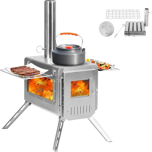 Stainless Steel Wood , 22“ Oversize Heating Burner Stove for Tent, Includes Pipe