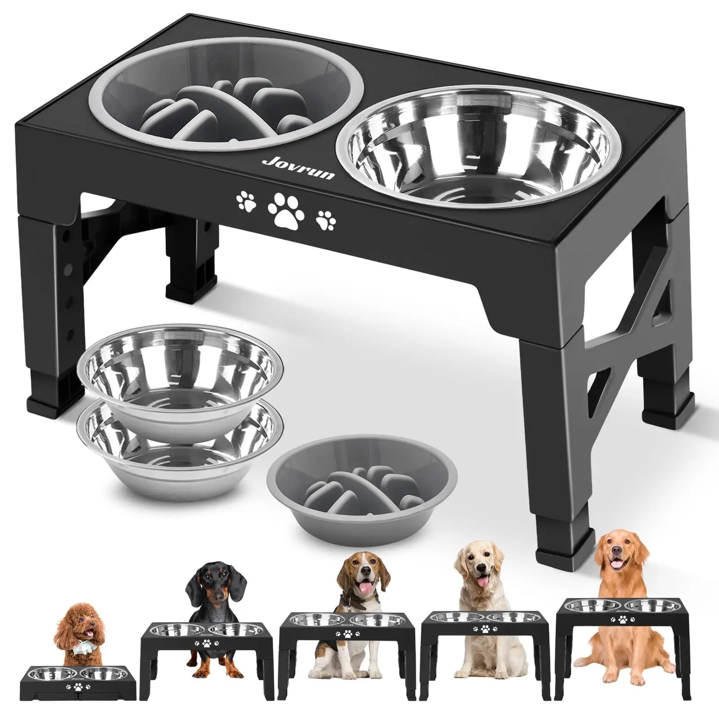 Adjustable Elevated Dog Bowls Stand with 3 Stainless Steel Bowls