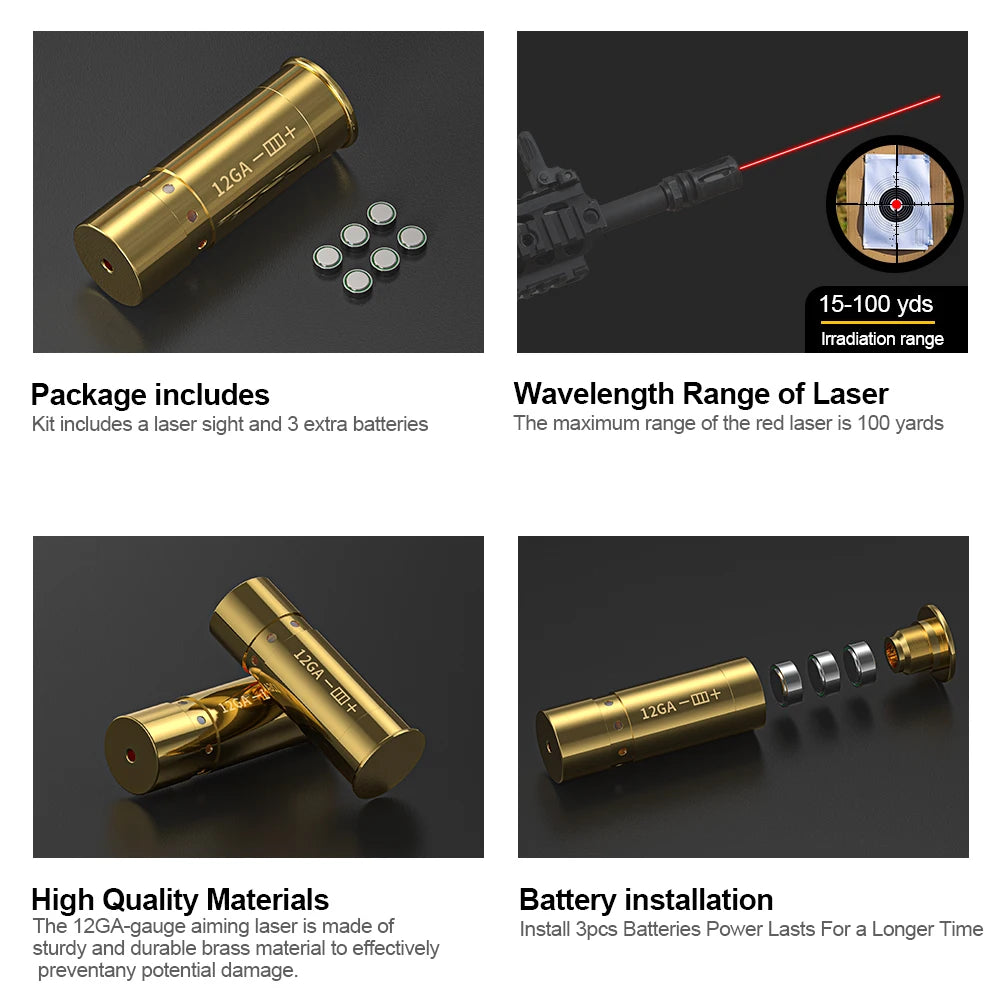 12GA Cartridge Red Dot Laser Boresighter