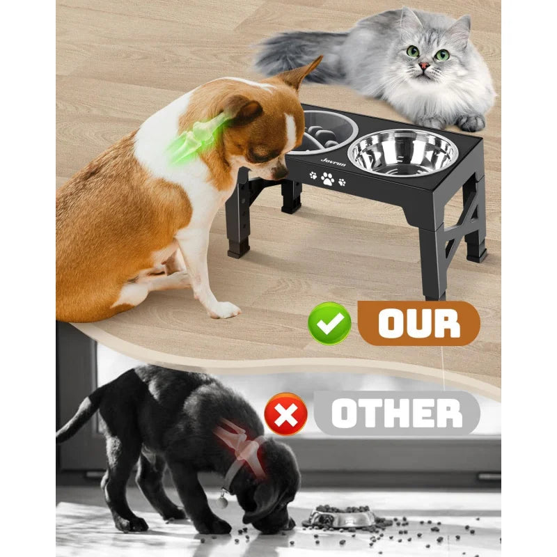 Adjustable Elevated Dog Bowls Stand with 3 Stainless Steel Bowls