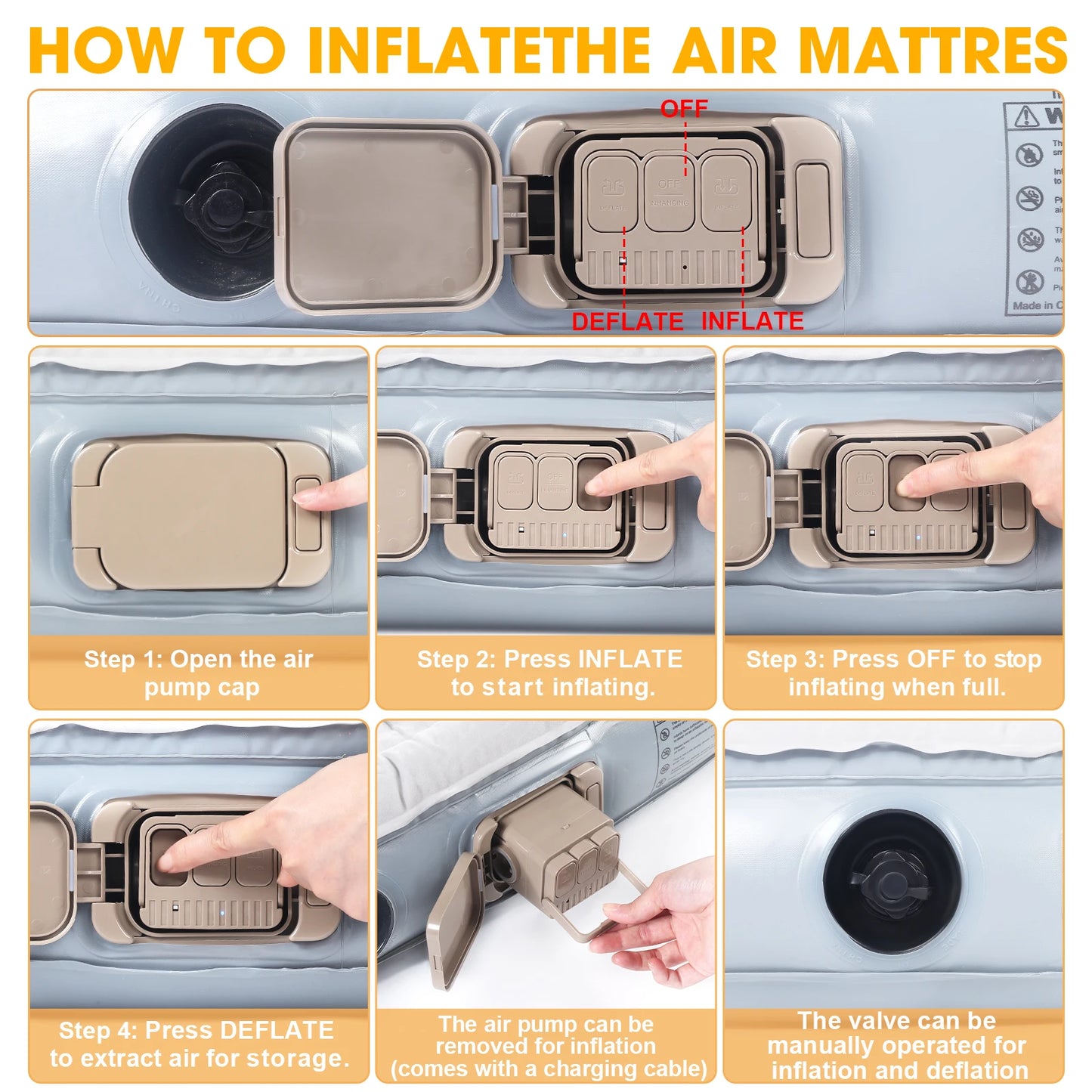 Built-in Electric Pump Thickened and Flocked Car Bed for Travel and Camping Self-Inflating Mattress