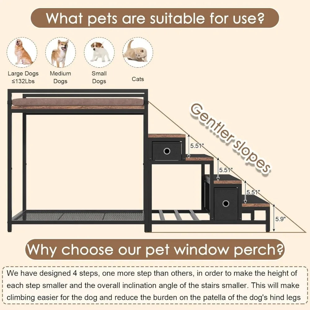 Pet Bunk Bed with Stairs & Storage,