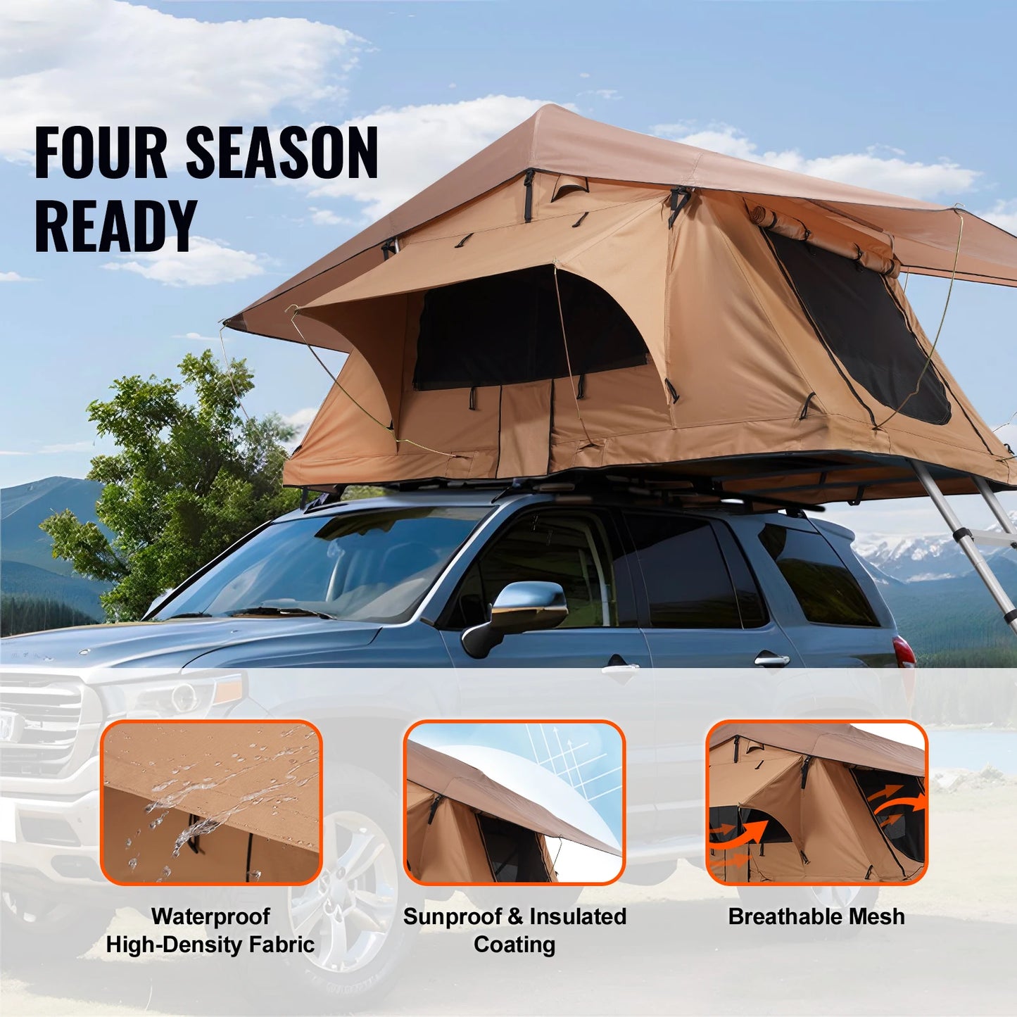 Rooftop Tent Hardshell Folding Tent with Telescopic Ladder Mattress