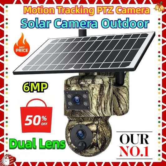 Dual Lens Solar Camera Outdoor  WiFi Security Hunting Motion Tracking PTZ Camera