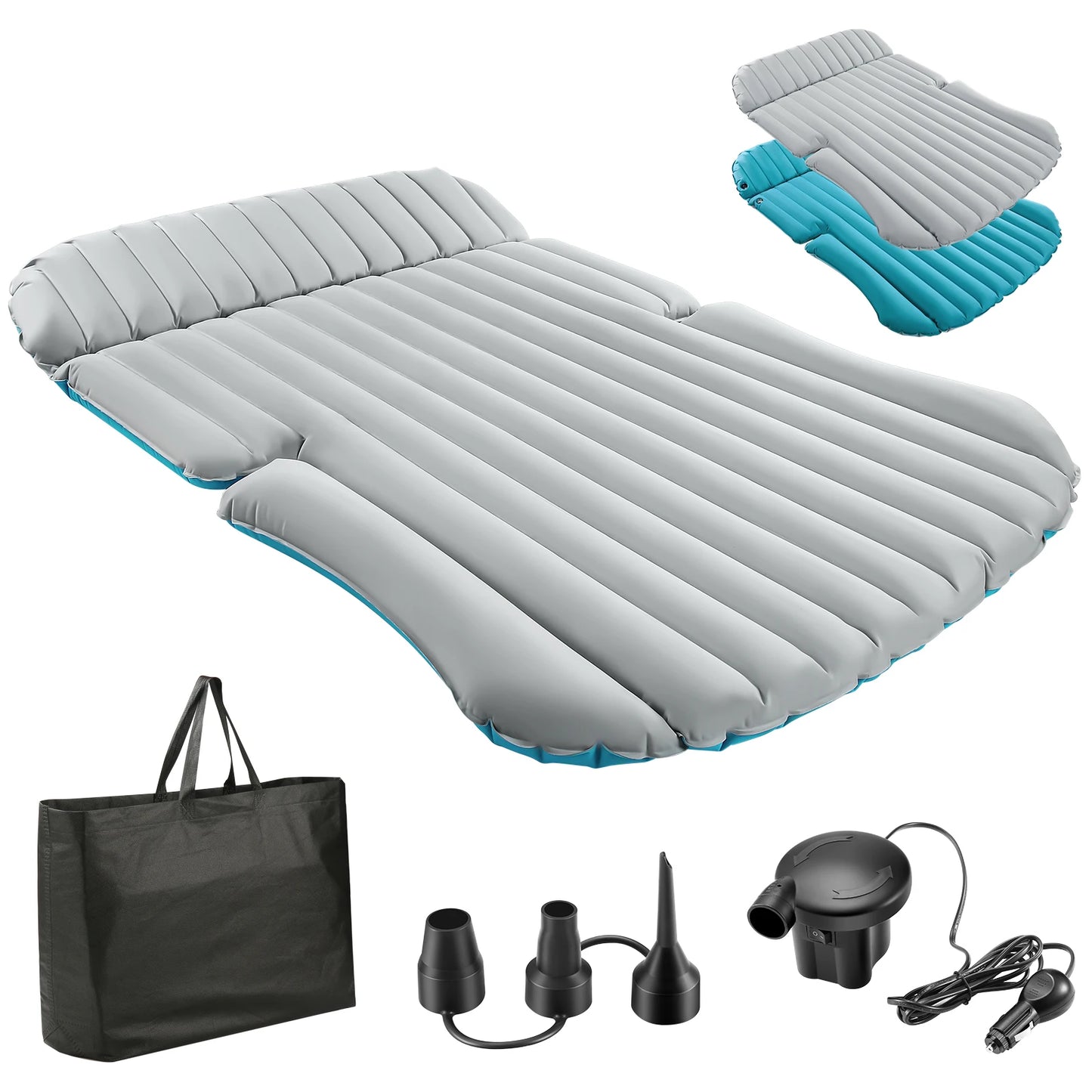 Inflatable Camping Bed with Electric Pump for Trunk & Rear Seat Gray/Blue, No Pillows