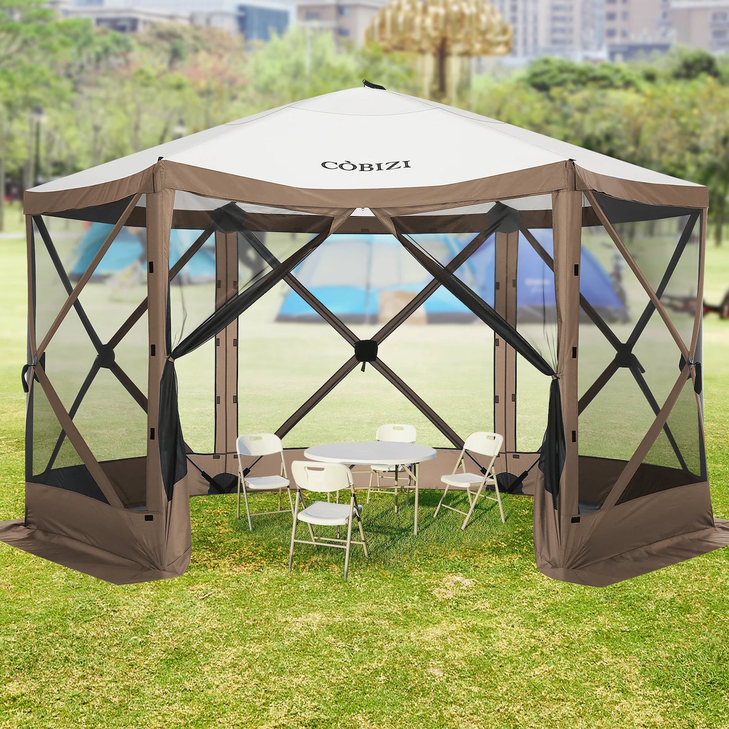 12x12ft Pop up Gazebo Screen House Tent with Mosquito Netting,
