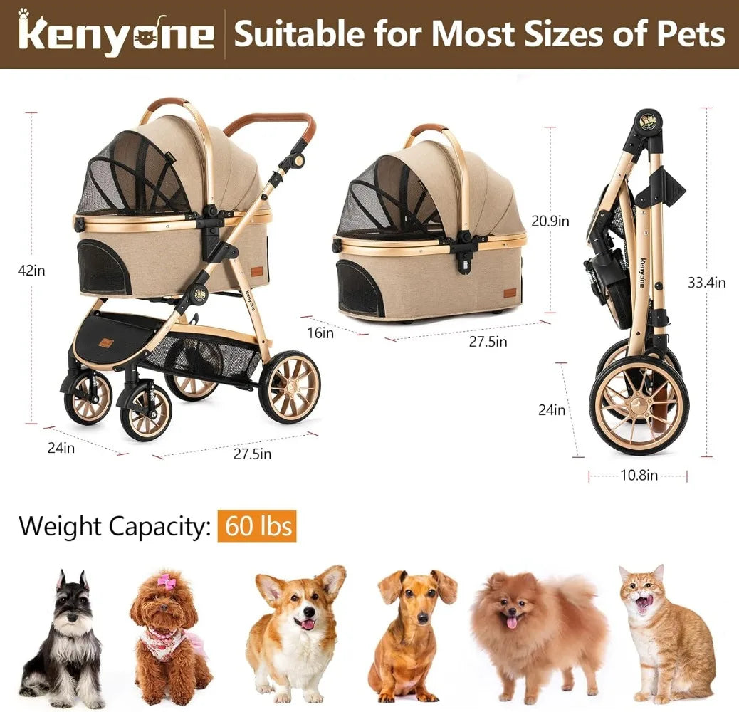 Pet Stroller 3 in 1 for Medium Small Size Dogs Luxury Large Cat