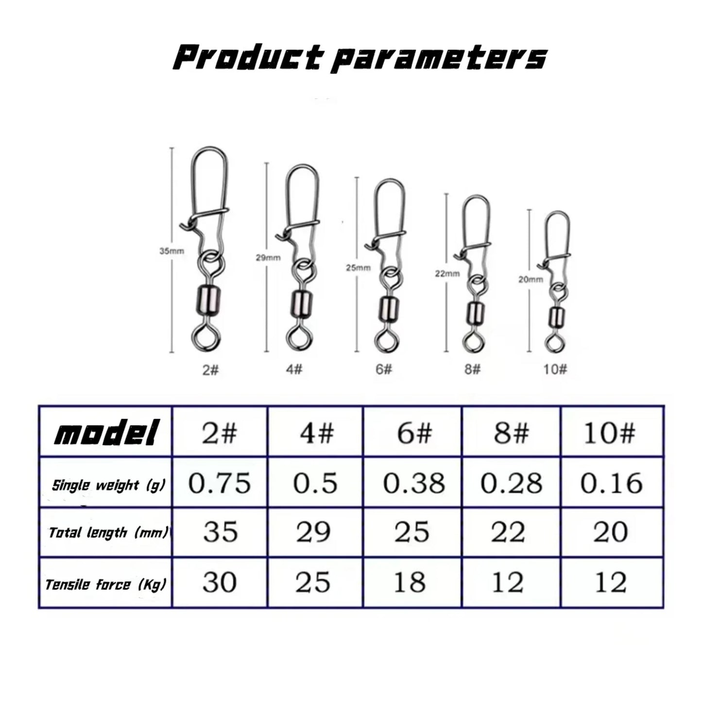 96-211pc/box Stainless Steel Fishing Connector Pin 4# 6# 8#10#12# Bearing Rolling Swivel