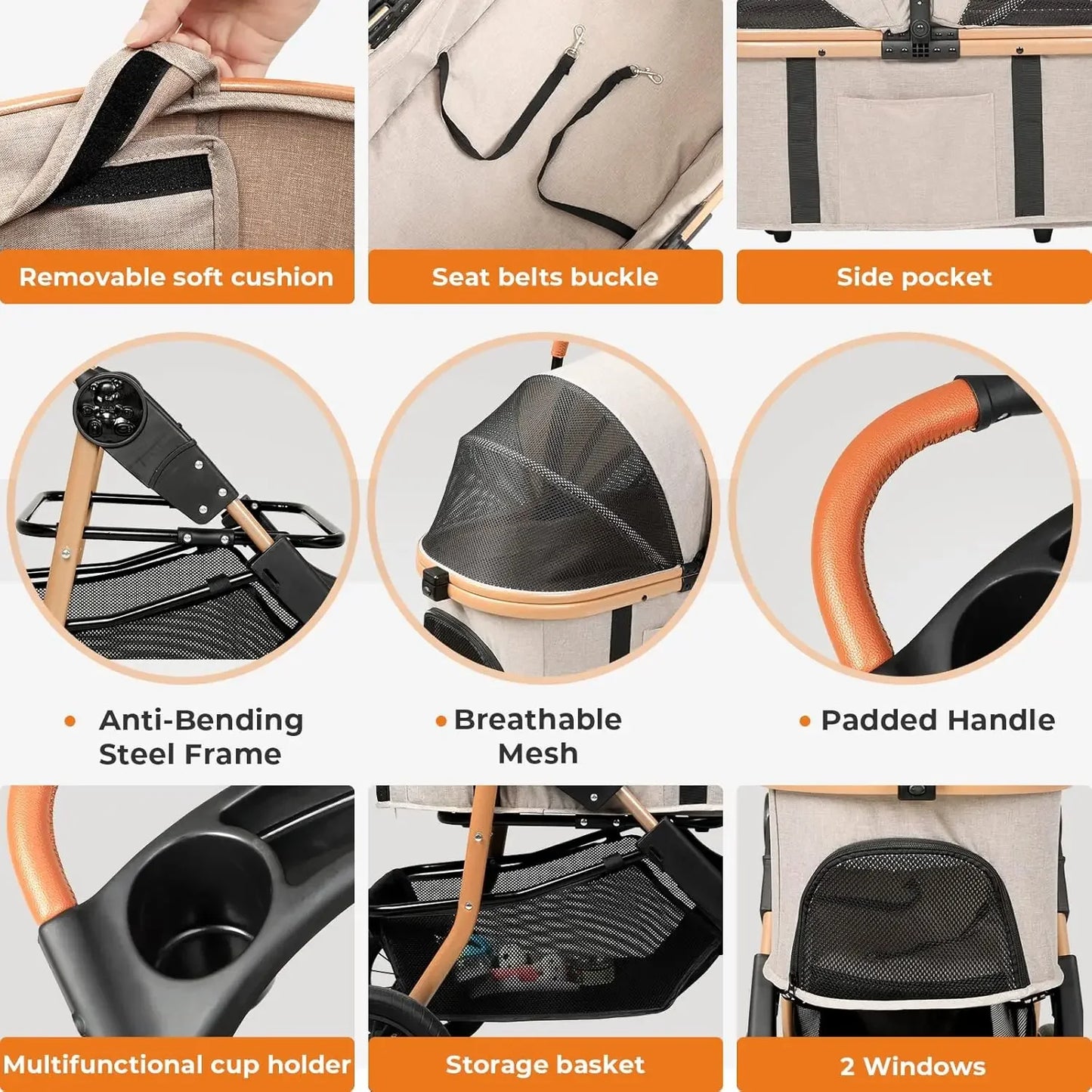 Pet Stroller, 3-in-1 Large Dog Stroller for Cats/Dogs