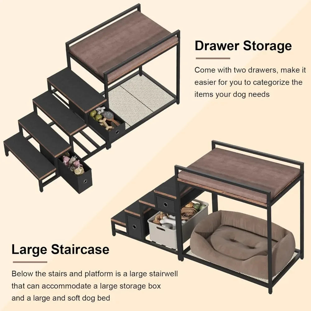 Pet Bunk Bed with Stairs & Storage,