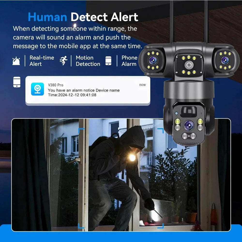 9MP Full HD Solar WiFi Camera 3 Screen 3 Lens 10X Zoom  Surveillance Night Vision Security Protection