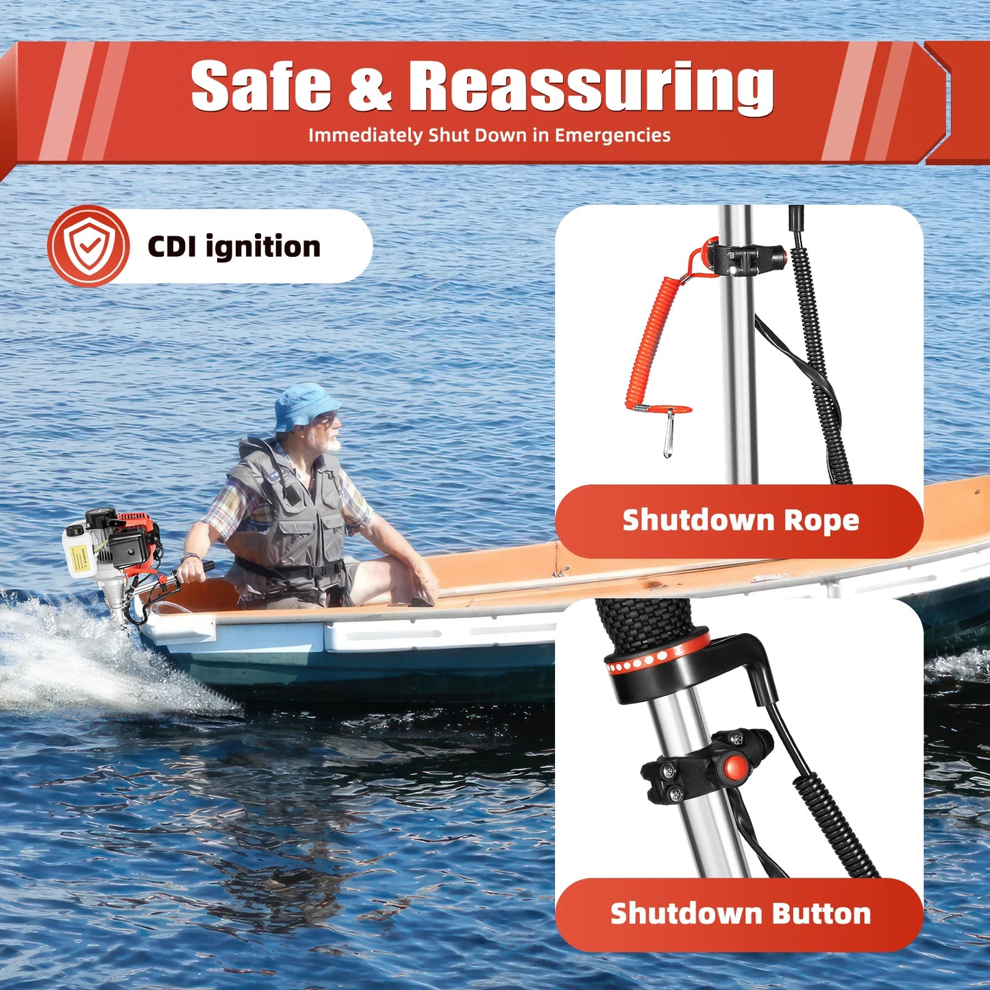 2.3 HP 2 Stroke Gas-Powered Outboard Trolling Motor 52CC