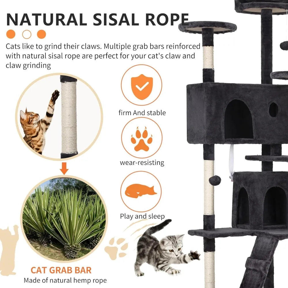 BestPet 70in Cat Tree Tower for Cats Multi-Level Scratching Posts