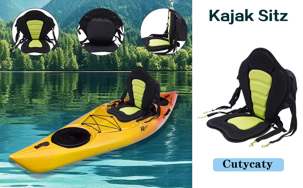Padded Kayak Seat with Backrest, Fit for Kayaks, Canoes, and Rafts with Storage Bag