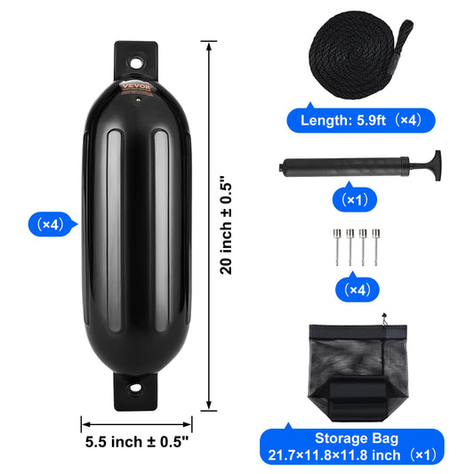Boat Dock Fender Bumper with Air Pump 4 Needles 4 Ropes & Storage Bag