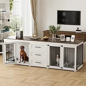 94.5" Large Dog Crate Furniture For 2 Dogs,