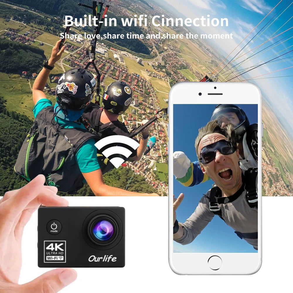 Action Camera Wi-Fi 2.0" Screen Webcam 30M Helmet Video Recording Sport Camera