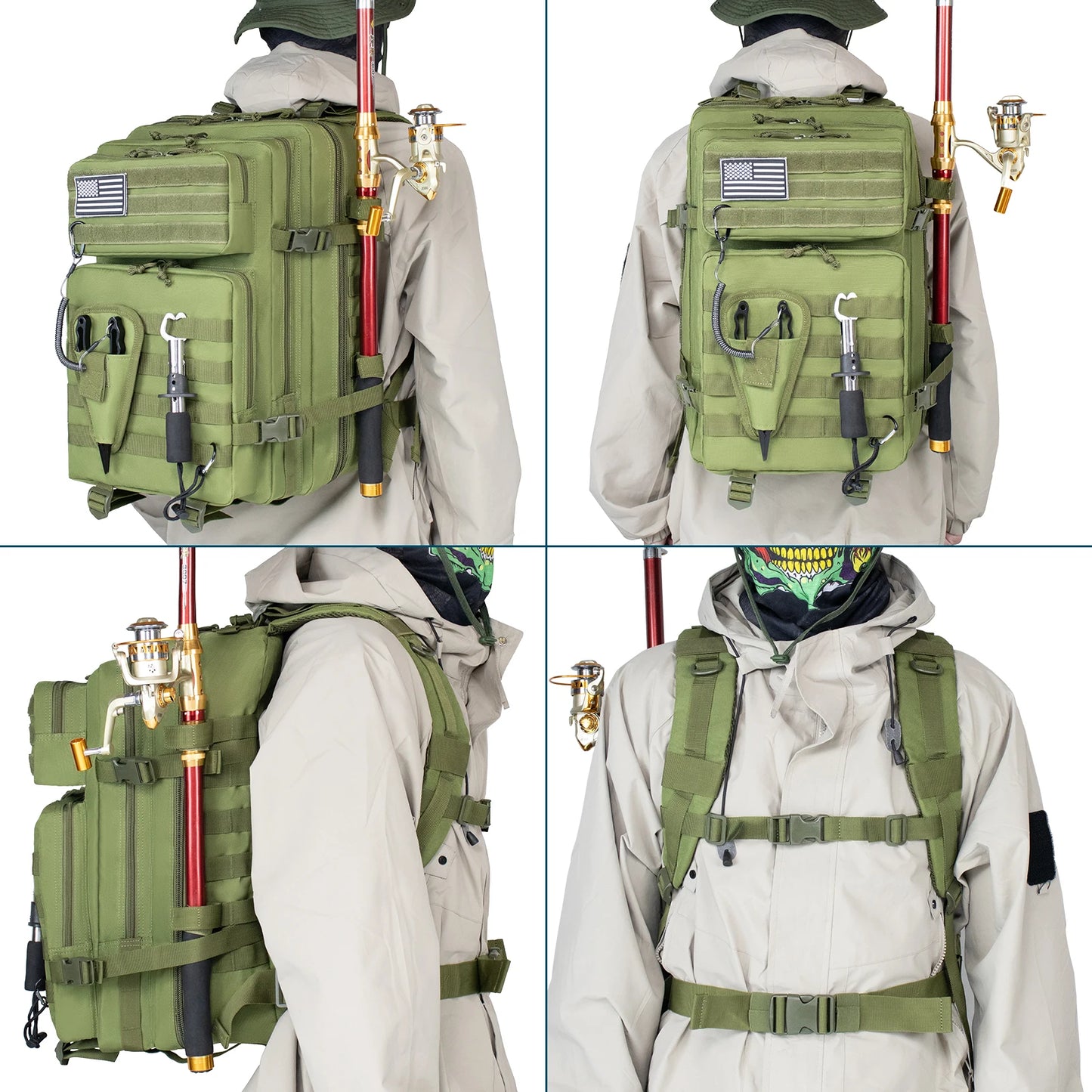 45L Fishing Hunting Bag Tactical Backpack Men's Travel Rucksack Waterproof Outdoor