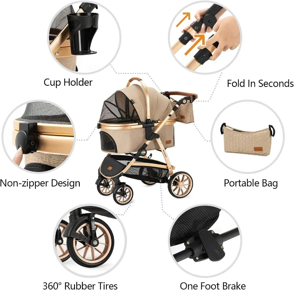 Pet Stroller 3 in 1 for Medium Small Size Dogs Luxury Large Cat