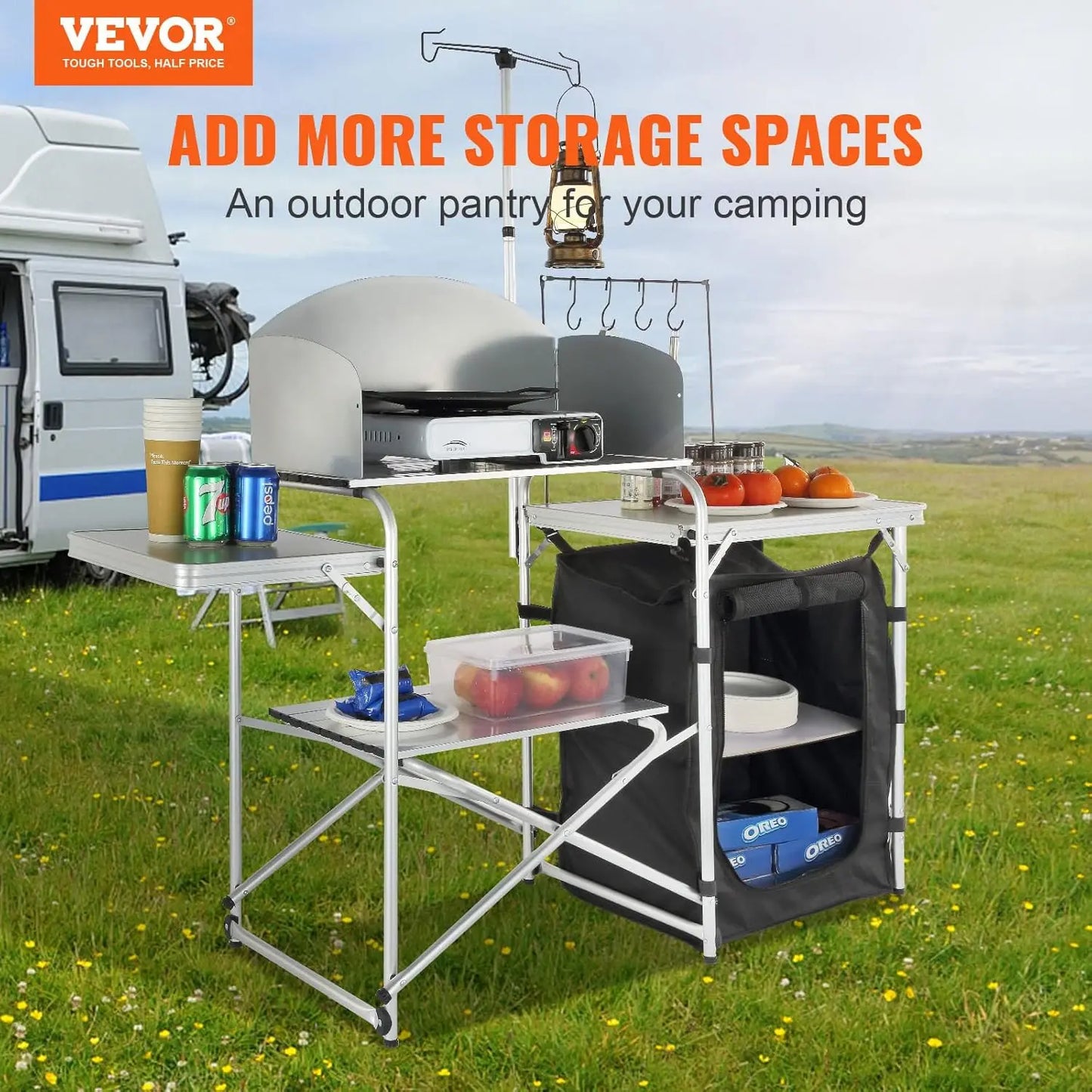 Folding Outdoor Cooking Table with Storage Carrying Bag,
