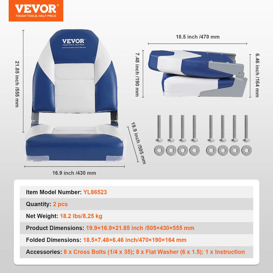 21.85" High Back Boat Seat Folding Boat for Fishing Boat, Canoe, 2-Pack
