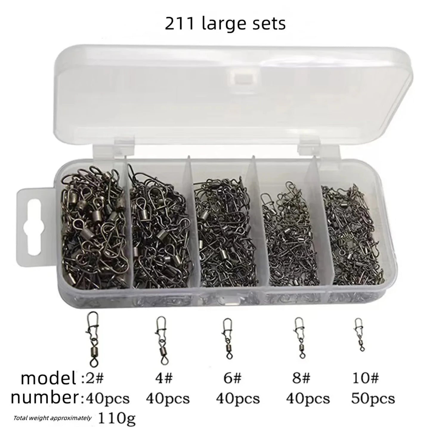96-211pc/box Stainless Steel Fishing Connector Pin 4# 6# 8#10#12# Bearing Rolling Swivel