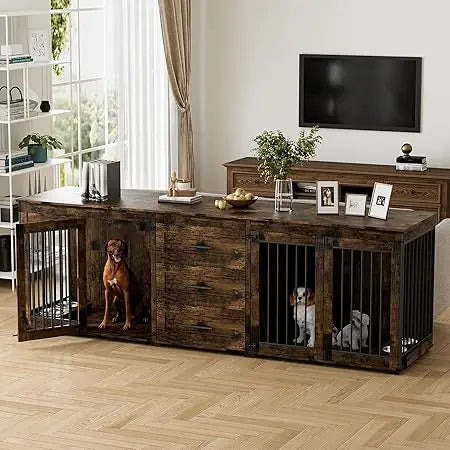 94.5" Large Dog Crate Furniture For 2 Dogs,