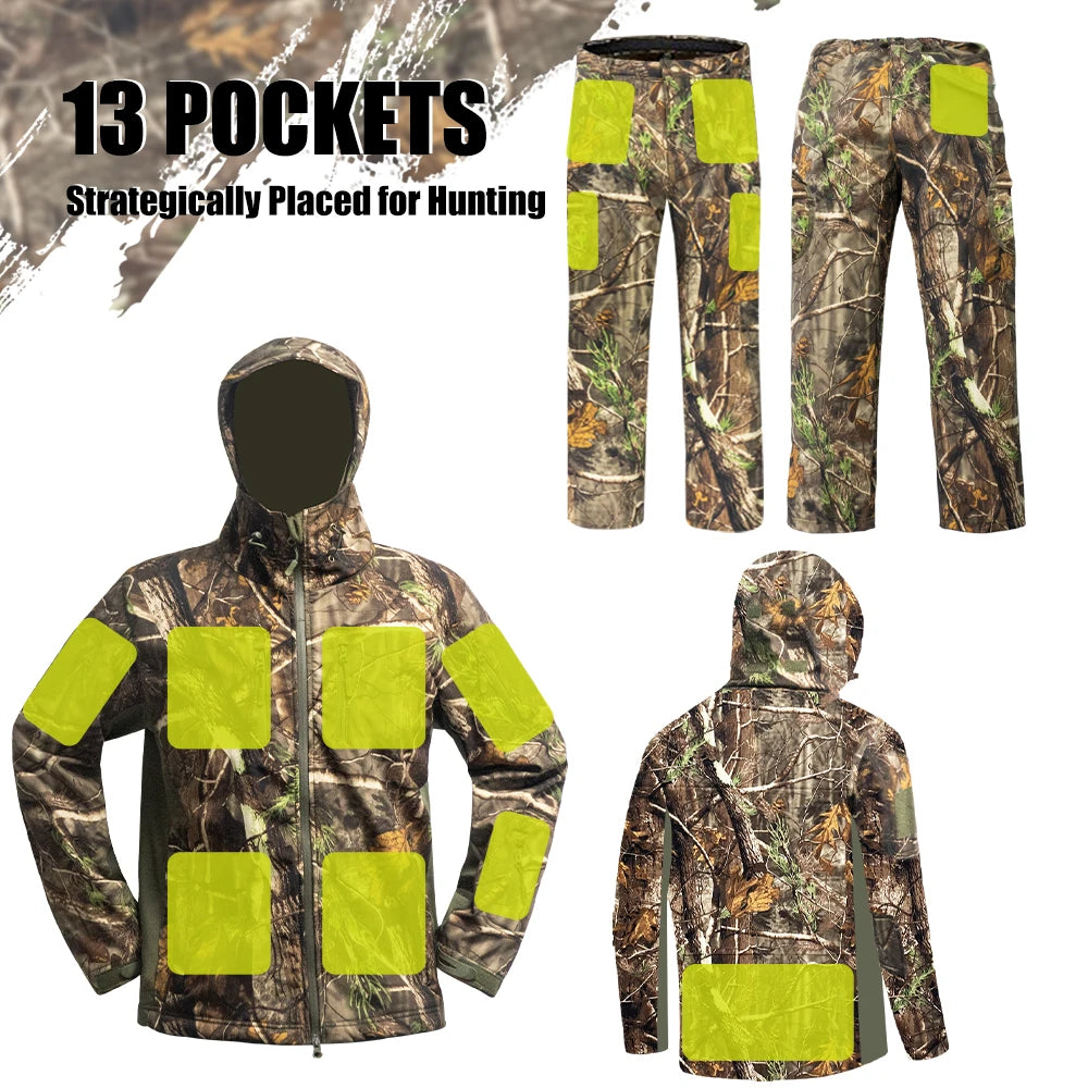 Fleece Lining Water Resistant Silent Hunting Jacket and Pants