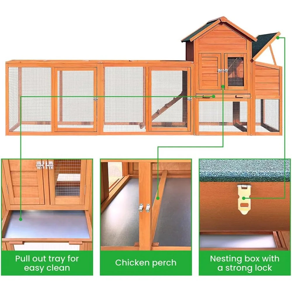 122" Large Chicken Coop Wooden Backyard Hen House