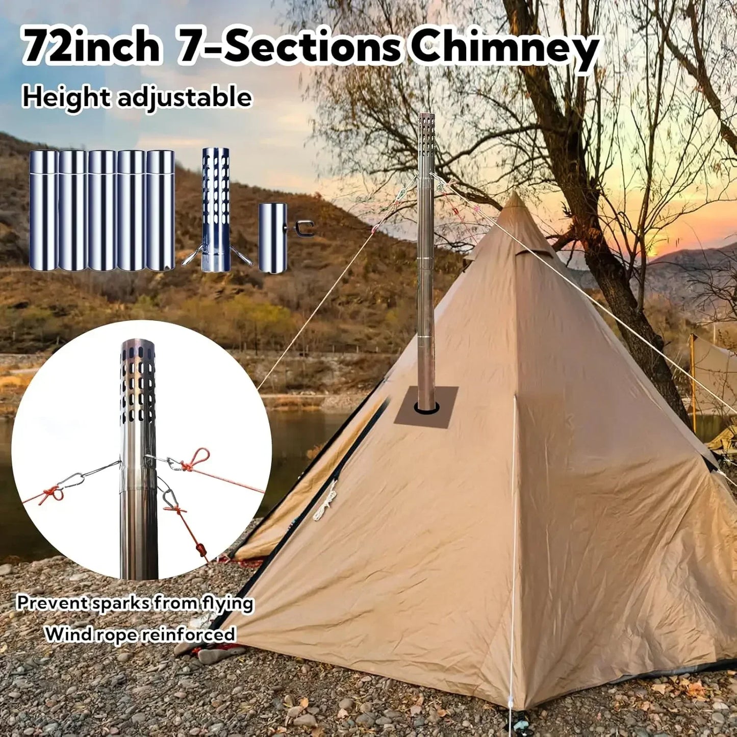 XMSJ Folding Wood Burning Stove for Camping with Chimney